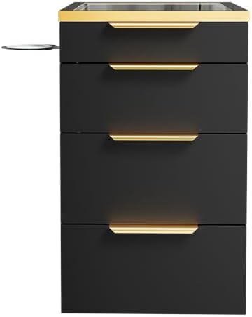 OmySalon Salon Station, Wall Mount Salon Stations for Hair Stylist, Barber Cabinet with Glass Top, Drawers & Dryer Holder, Storage Furniture for Barbershop, Beauty SPA, Black - Image 2