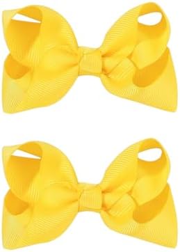 2 PCS 4.5inchs Hair Bows for Girls Grosgrain Ribbon Hair Bow Alligator Clips Hair Accessories for Baby Girls Toddlers(Yellow) by JUCCPUL