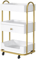 OmySalon Salon Trolley Cart, Hair Styling Station with 3 Trays & 1 Drawer, 2 Lockable Wheels, Esthetician Cart Mobile Storage Cabinet for Beauty Spa Barbershop, White by OmySalon