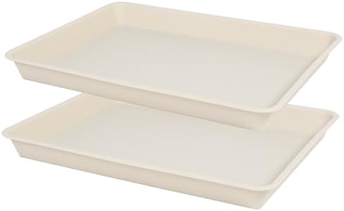 VUWEZ Rectangle Plant Tray, Plant Drip Tray, Plant Pot Saucers, Plant Germination Trays, Plant Saucers, 14.5'' x 11'' x 1.5'' (2 pack), Beige by VUWEZ