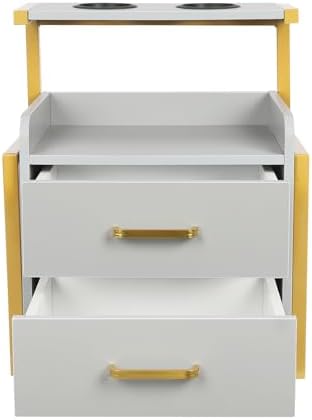 Wall Mount Styling Station,Salon Storage Station Cabinet with Drawers,Beauty Barber Salon Storage Organizer 2 Hair Dryer Holders for Hair Stylist,Barber Shop,Home (Grey,Gold) - Image 7