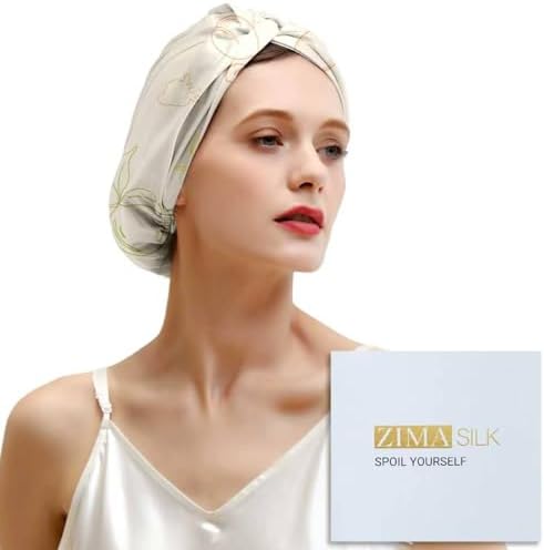 ZIMASILK 22 Momme 100% Pure Silk Bonnet for Sleeping, Ivory-Fruit Line Art by ZIMASILK