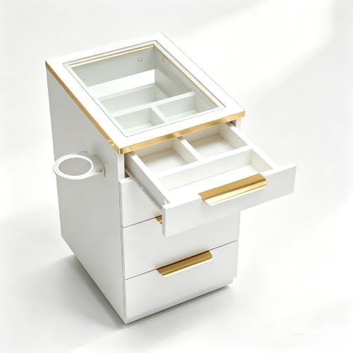 OmySalon Salon Station, Wall Mount Salon Stations for Hair Stylist, Barber Cabinet with Glass Top, Drawers & Dryer Holder, Storage Furniture for Barbershop, Beauty SPA, White - Image 7