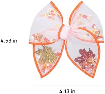 Fall Thanksgiving Turkey Mesh Tulle Hair Bow Clips for Girls, 2Pcs 4" Mushroom Shaker Fable Bow Cheer Barrettes,Autumn Holiday outfit Dress Decor Accessory for Teens Kids Toddler Gift - Image 7