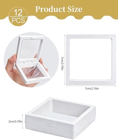 12 Pcs 3D Floating Frame Display Case 2.8 x 2.8 x 0.8 Inch White - Image 2