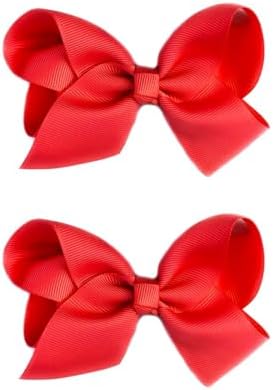 2 PCS 3inchs Hair Bows for Girls Grosgrain Ribbon Hair Bow Alligator Clips Hair Accessories for Baby Girls Toddlers(Red) by JUCCPUL