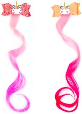 6 Pcs Hair Accessories for Girls,Bows for Girls,Unicorn Hair Clips with Colorful Ombre Hair Extensions, Glitter Bow Design - Image 4