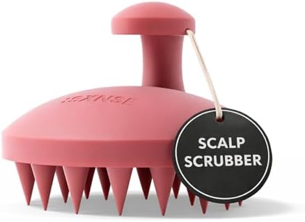 SXNSE Revive Silicone Scalp Massager - Manual Scalp Scrubber & Exfoliator Brush for Dandruff, Buildup & Itch - Scalp Shampoo Brush for Wet & Dry Hair with Soft Bristles and Easy-Grip Handle, Cherry by Sxnse