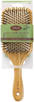 CALA Bamboo Paddle Hair Brush, Large Wide Cushion Base with Ball-Tipped Bristles, Detangles Wet or Dry Hair, Smooths & Straightens, Scalp-Massage Feel, All Hair Types by CALAPRODUCTS