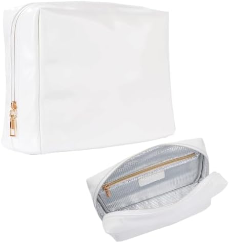Stay Golden Luxury Insulated Makeup Bag for Women – Heat-Resistant Vegan Leather Cosmetic Case for Hot Car, Pool, Travel & Skincare, Waterproof | White, Gold Zipper, Medium (9.5 x 7 x 3 in) by StayGoldenBrands