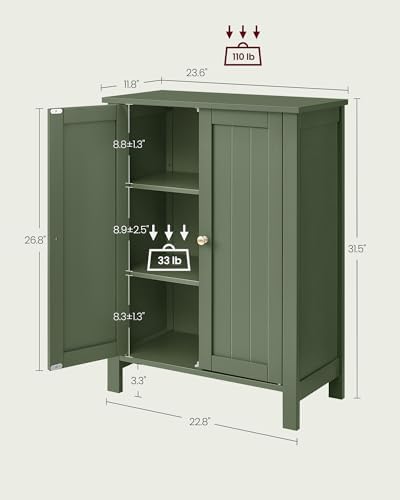 VASAGLE Bathroom Floor Storage Cabinet, 2 Adjustable Shelves, Forest Green - Image 3