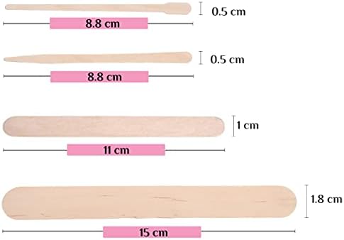 Mibly 4 Style 300 Pcs Assorted Wooden Wax Sticks for Body Legs Face and Small Medium Large Sizes Eyebrow Waxing Applicator Spatulas for Hair Removal or Wood Craft Sticks - Image 2