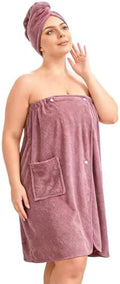 Plus Size Towel Wrap with Hair Towel for Women (2XL-4XL), Adjustable Wearable Shower Body Wrap, Comfortable Oversized Spa Bathrobe Set with Hair Drying Towel Purple by NUQIN
