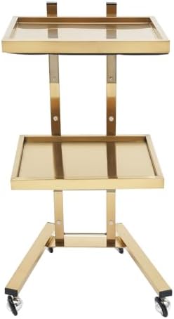 2 Tier Metal Rolling Cart, Stainless Steel Salon Tray with Wheels, Foldable Utility Carts, Folding Salon Tray Trolley for Tattoo (Golden) - Image 4