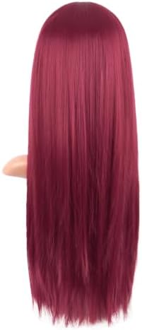 MapofBeauty 24 Inch Long Straight Flat Bangs Party Cosplay Wig, Blood Red - Image 4