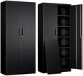 Yizosh Metal Garage Storage Cabinet with 2 Doors and 5 Adjustable Shelves - 71" Steel Lockable File Cabinet,Locking Tool Cabinets for Office,Home,Garage,Gym,School (Black) by Yizosh