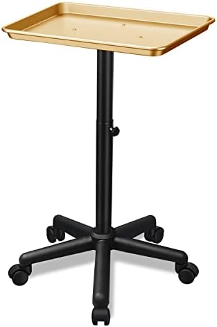 Golden Salon Tray Premium Aluminum Rolling Tray Adjustable Height Use for The Tattoo Tray Hairstylist Tray with Wheels(Golden) by Chetunju