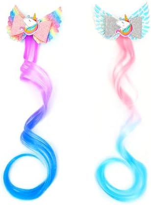 6 Pcs Hair Accessories for Girls,Bows for Girls,Unicorn Hair Clips with Colorful Ombre Hair Extensions, Glitter Bow Design - Image 3