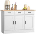 Buffet Cabinet with Storage - Buffets & Sideboards Kitchen Storage Cabinet, Wood Console Table Coffee Bar Accent Cabinets for Living Room Dining Room Entryway Large 3 Doors & Drawers, White 47.2"W by CozyCastle