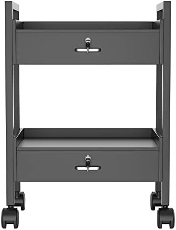 Salon Beauty Cabinet Cart Trolley 2-Layer Rolling Storage Drawer Organizer Wheels Lockable Tool Salon Station Barber Stylist Equipment Makeup Spa Cart (Black-2 Layer) by Paddie
