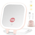7" Travel Makeup Mirror with Lights & 1X/10X Magnifying Vanity Mirror-Pink by DESCHEN