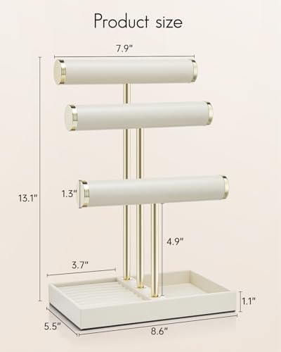 VLANDO Jewelry Organizer, 3 Tier Jewelry Bracelet Necklace Holder with Tray - Image 6