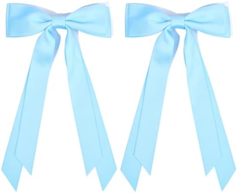 2PCS Silky Satin Hair Bows Hair Clip Blue Hair Ribbon Ponytail Holder Accessories Slides Metal Clips Hair Bow for Women Girls Toddlers Teens Kids - Image 2