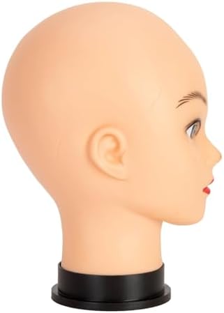 Bald Mannequin Head Female Professional Cosmetology Training Mannequin Bald for Wig Making and Display Afro American Mannequin Head with Free Clamp Stand (beige) - Image 2