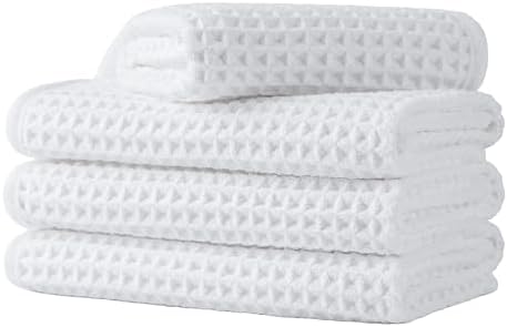 Microfiber Waffle Face Towels, 4 Pieces, Soft, Absorbent, Fast Drying, Lint Free 430 GSM (White) by Unknown