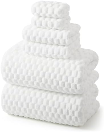 REDKISS White Microfiber Towels Set of 6-35x70 Inches Oversized Bath Sheets, Extra Large Bath Towels Set of 6 for Adults, Super Soft Quick Dry Lint Free Absorbent Waffle Microfiber Shower Towels by REDKISSOnline