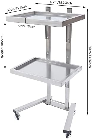 2 Tier Metal Rolling Cart, Folding Salon Tray Trolley, Mobile Storage Tray Cart with Wheels, Rolling Tray Salon Trolley Beauty Hair LashMayo Stand (Silver) - Image 6