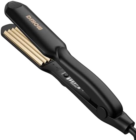 DSHOW Crimping Iron Hair Crimper for Hair-Volumizing Crimper with Titanium Ceramic Plates, 5 Temp Settings (140C-220C), Hair Crimping Tool for Fluffy Volume and Texture, Auto Off, Dual Voltage [Black] by DSHOW