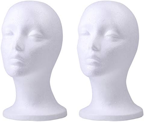 Foraineam 2 Pack Foam Wig Display Stand, Female Mannequin Wig Holder, Cosmetics Model Head White Foam Heads Glasses Mask Hat Hairpieces Stand by Foraineam