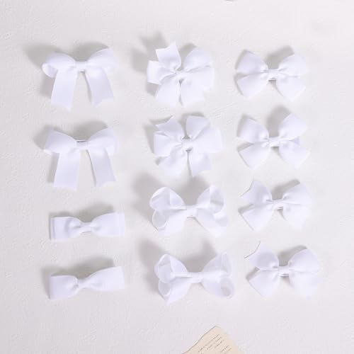 3-inch White Grosgrain Ribbon Hair Bows for Girls,12 pcs Handmade Alligator Clip Barrettes for Toddlers Kids Teens Babies,Her Everyday Hair Accessories,Secure Non-Slip Styling in Pairs - Image 5