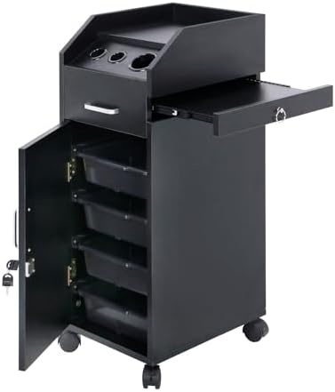 Hair Salon Storage Cart with Locable Wheels & 3 Hair Dryer Holders & 4 Drawers & Lock & 2 Keys, Rolling Salon Cart for Hair Stylist, Hairdresser, Beauty (Black) by Unknown