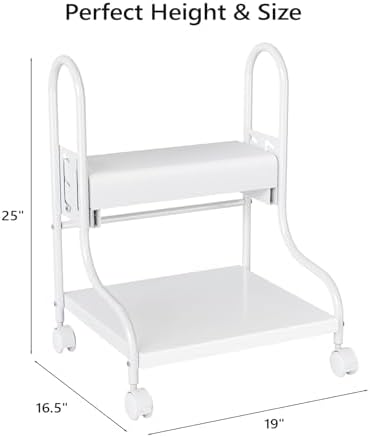 OmySalon Pedicure Cart Foot Bath Trolley, Adjustable Height Salon Trolley with PU Cushion, Portable Nail Esthetician Cart for Manicure & Foot Massage, Beauty Spa Supplies with Locking Wheels (White) - Image 3