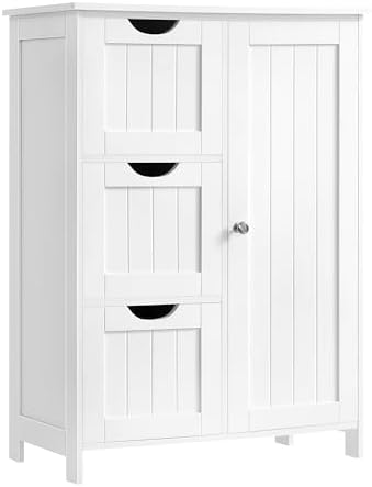 VASAGLE Bathroom Floor Storage Cabinet, 3 Drawers, Cloud White by VASAGLEbySONGMICSHOME