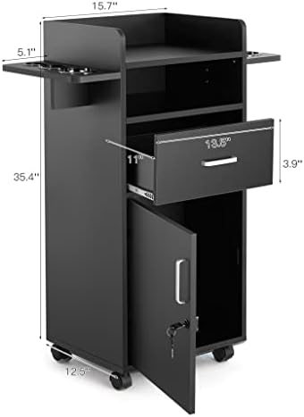 Artist Hand Salon Cabinet for Hair Stylist - Hair Station with Wheels, Beauty Salon Trolley Cart with 6 Tool Holders, 360 Degree Fixed Pulley (Black) - Image 6