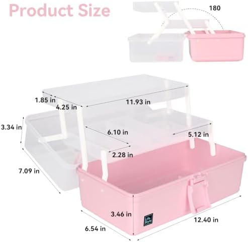 WEWLINE Hair Accessories Organizer 13-Inch Art Supply Bin Sewing Box 3-Layers Craft Storage Organizer with Handle Pink Tool Tackle Box Storage Great Gift for Kids - Image 4