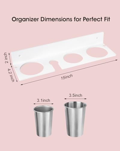 Hair Tool Organizer, Hair Dryer Holder with Heatproof Steel Cups, Acrylic Vanity Organizer for Curling Iron, Flat Iron & Hair Brushes, Perfect for Bathroom (White, Oversized) - Image 5