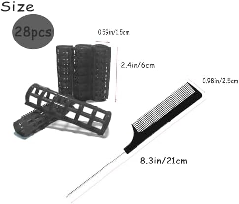 28PCS Plastic Hair Rollers Set 1.5cm/0.6in Heatless Rollers Hair Curlers Self Grip Rollers Tools for DIY Hairdressing Hair Salon(Black) - Image 2