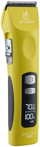 Professional Dog Grooming Clippers with 17H Runtime & Replaceable 440C Blade, 5-Speed Low Noise Electric Dog Shaver for Thick, Matted, Curly Hair, Cordless Clipper for Groomer & Home Use, Yellow by FenicePeak