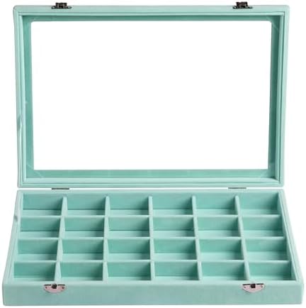 Frebeauty 24 Grid Earring Organizer,Velvet Jewelry Tray with Clear Lid - Image 2