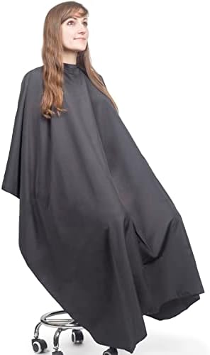 Large Hair Cutting Cape Water Resistant Salon Cape Snap Closure (Black) by SalonSupplyCo