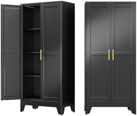 61" Metal Garage Storage Cabinet with 2 Doors and 3 Adjustable Shelves,Metal Storage Cabinets,Steel Tool Cabinets for Home,Office,Garage,Warehouse (Black, 61''H x 27''W x 14''D) by AUEYTVR