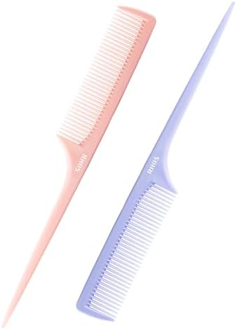 RHOS Rat Tail Comb for Parting, Fine Tooth Teasing Comb with Pick, 2 Pack Hair Styling Combs Set for Women and Men, Pink & Purple, Plastic, Unisex by RHOS