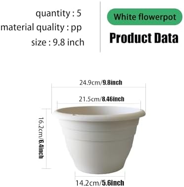 RooTrimmer 5 Pack 10 Inch Plant Pots for Indoor Outdoor,Plastic Floor Planters with Drainage Holes,Lightweight Flower Pots for Home,Patio & Garden(White) - Image 3