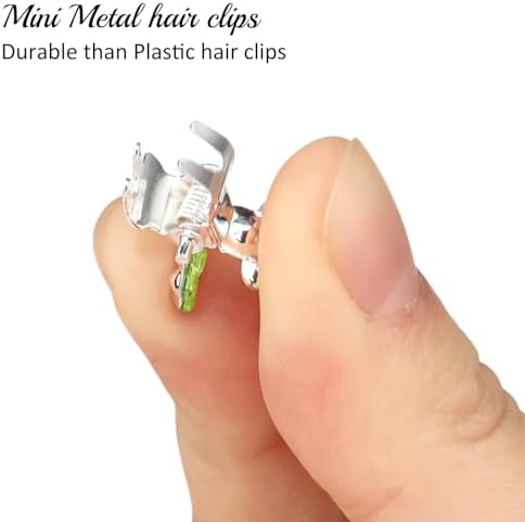 ANBALA 65PCS Mini Flower Hair Clips with Rhinestone Mini Glitter Teeth Rhinestone Flower Hair Accessories No-Slip Grip Metal Jaw Clamps for Girls Women (Silver-Green Crystal) - Image 3