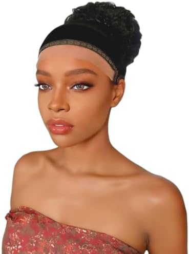 Lace Wig Grip Band with Ear Cut Out for Women Adjustable Velvet WigGrip Band for Glueless Wig, Wig Band with Non-Slip Silicone Strip Natural Lace Edge (Black) by PrudenpHair