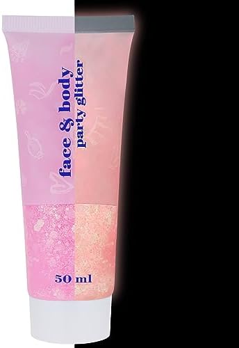 MEICOLY Neon Pink Body Glitter Gel,UV Blacklight Chunky Face Glitter Gel,Glow in The Dark Hair Glitter,Concert Music Festival Party Rave Accessories,Pink Halloween Glitter Makeup for Women by MEICOLY